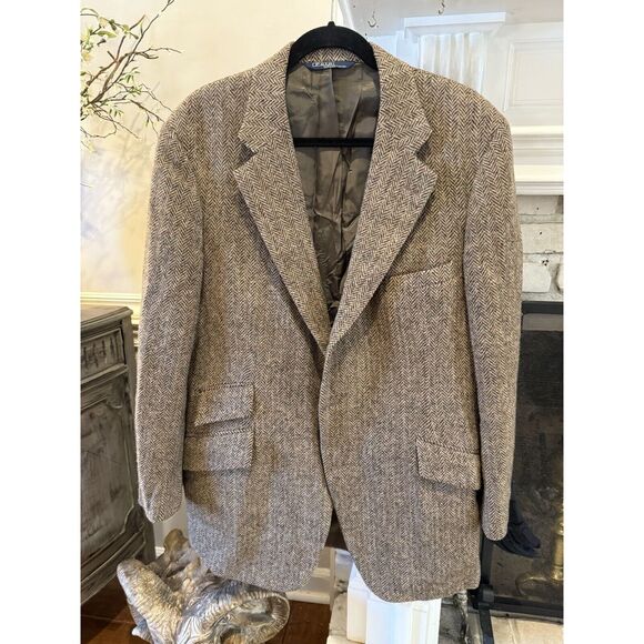 Vintage POLO Ralph Lauren Men’s Tweed Wool Jacket Suede Patch Throat Latch 42 44 - Picture 4 of 16